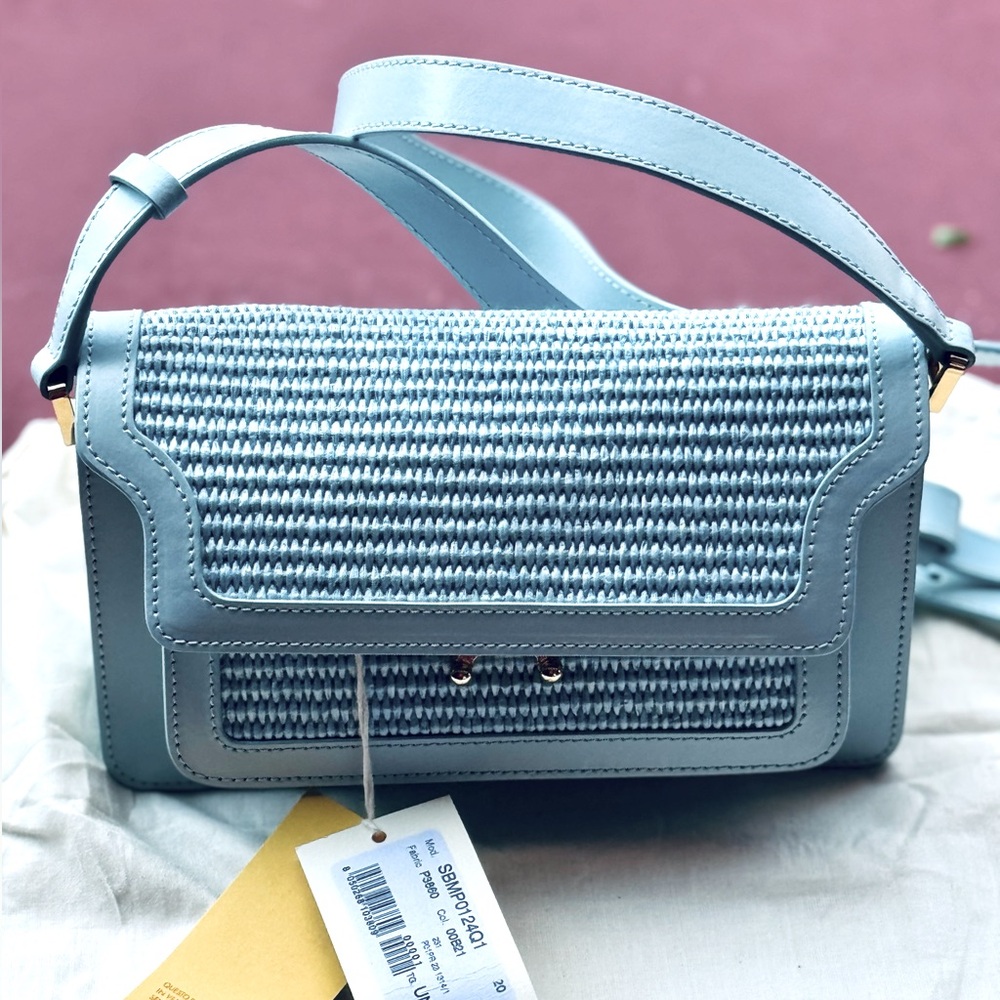 Marni Trunk Leather Shoulder Bag Light Blue Small NWT - Picture 2 of 13